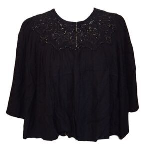 Cleobella sequin lace longsleeve flowy top blouse eyelet closures front size XS